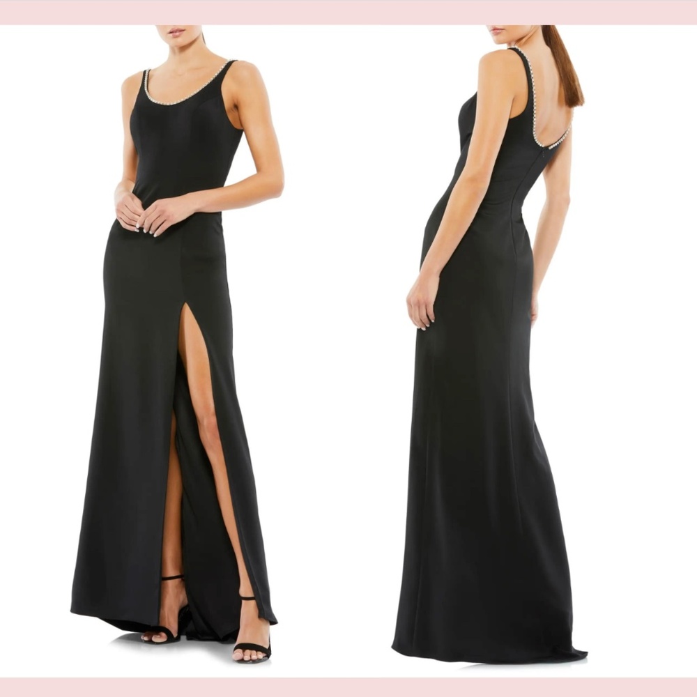 NEW $348 IEENA Mac Duggal [ 10 ]‎ Jeweled Scoop Neck Sleeveless Gown Black